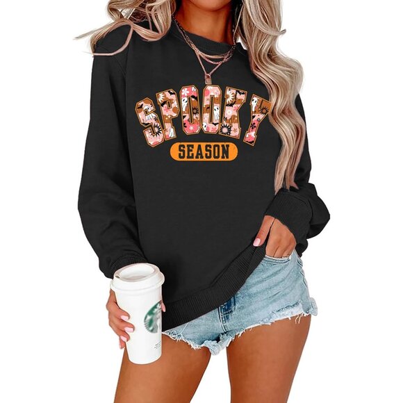 Women Halloween Sweatshirt Cotton Blend Spooky Ghost Graphic Pullover